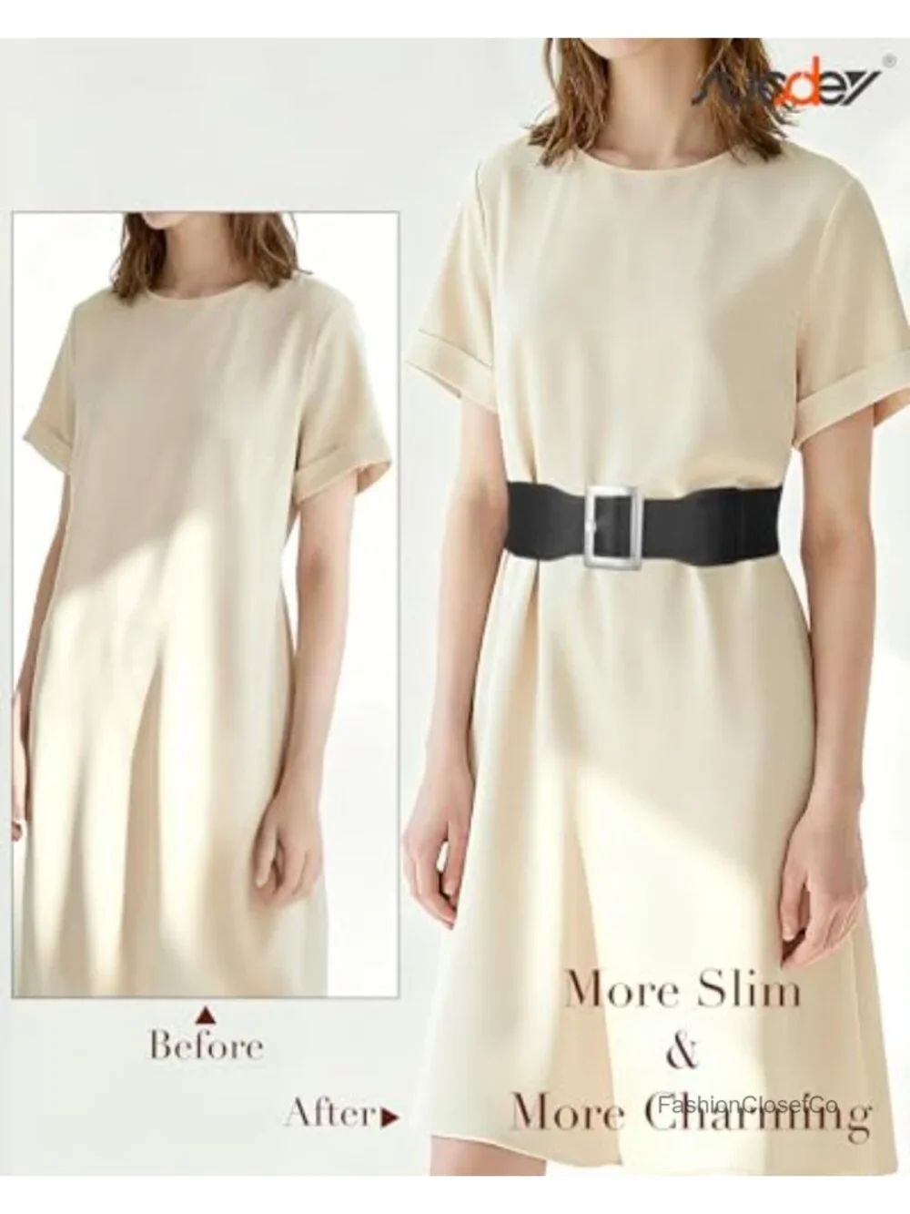 Wide Stretchy Elastic Waist Belt with Metal Rectangle Buckle for Dresses Costume